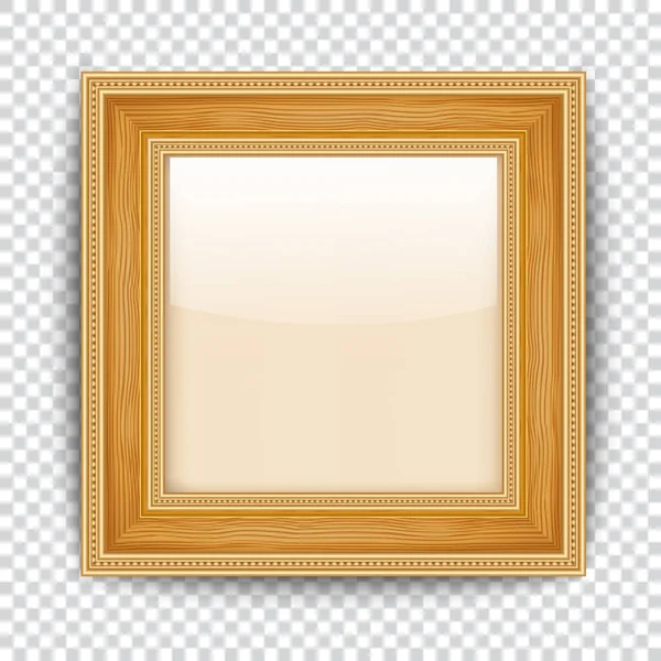 Empty gold frame on transparent background. wooden frame — Stock Vector