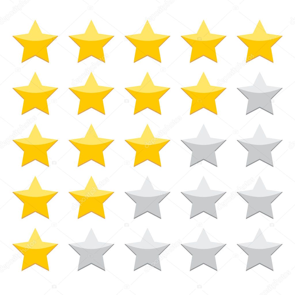 gold rating stars on white background