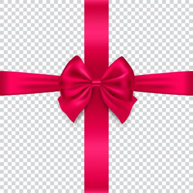 Kırmızı yay ipek ve izole üzerinde şeffaf arka plan şerit, vektör