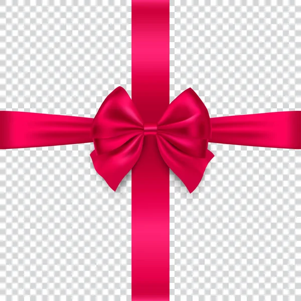 Silk red bow and ribbon isolated on transparent background, vector