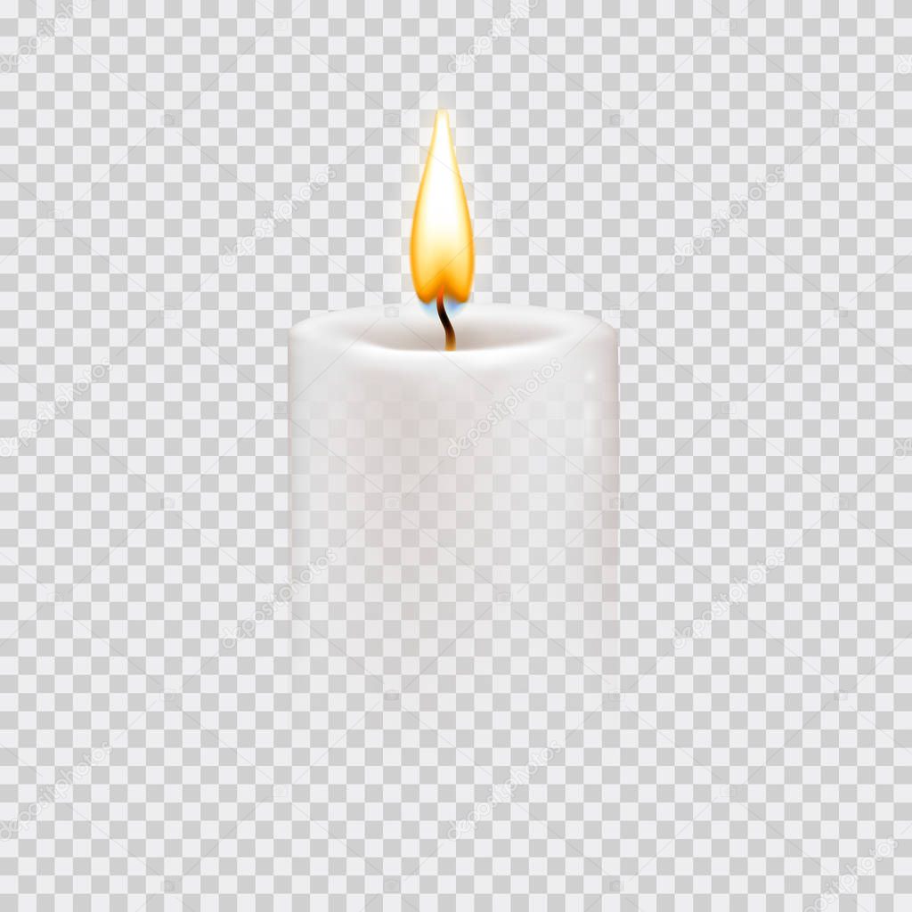 Round cylindrical candle with burning flames. Vector realistic illustration