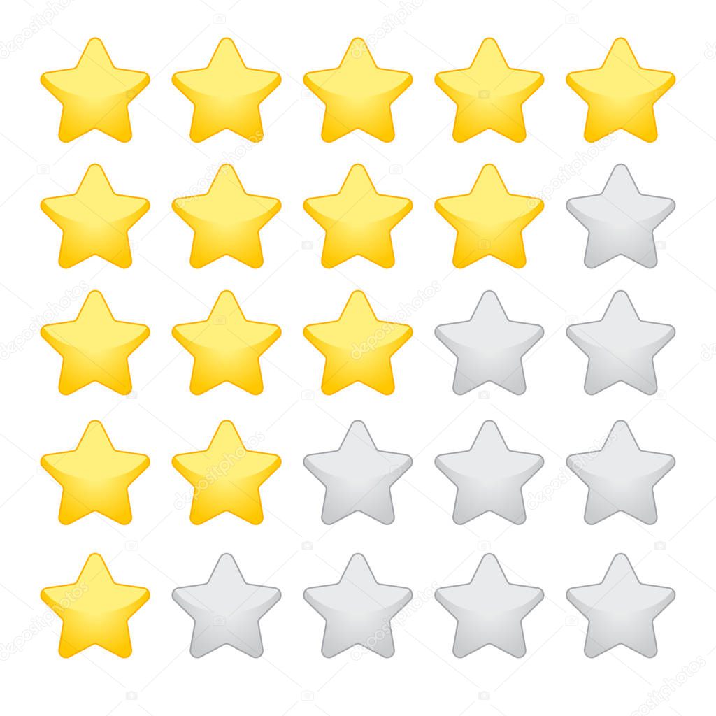 gold rating stars on white background