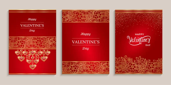 Gelukkige Valentijnsdag kaarten set. Vakantieontwerp voor wenskaarten, cadeaubon, uitnodiging. — Stockvector