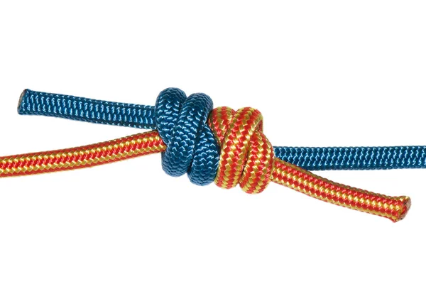 Grapevine knot, blue and orange rope. — Stock Photo, Image