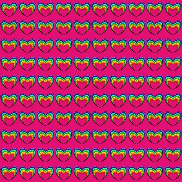 The bitmap in the shape of hearts in rainbow colors on a pink ba — Stockfoto