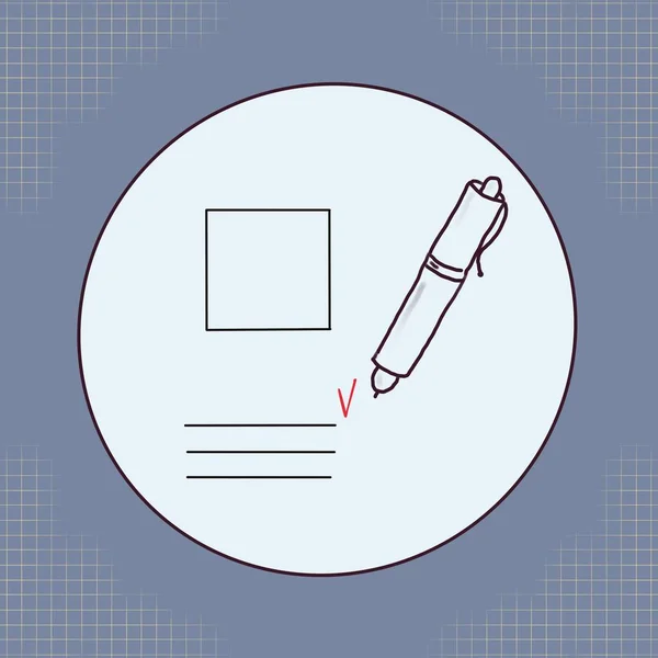 Imagem esquemática de uma caneta-tinteiro em um círculo em um checkere cinza — Fotografia de Stock