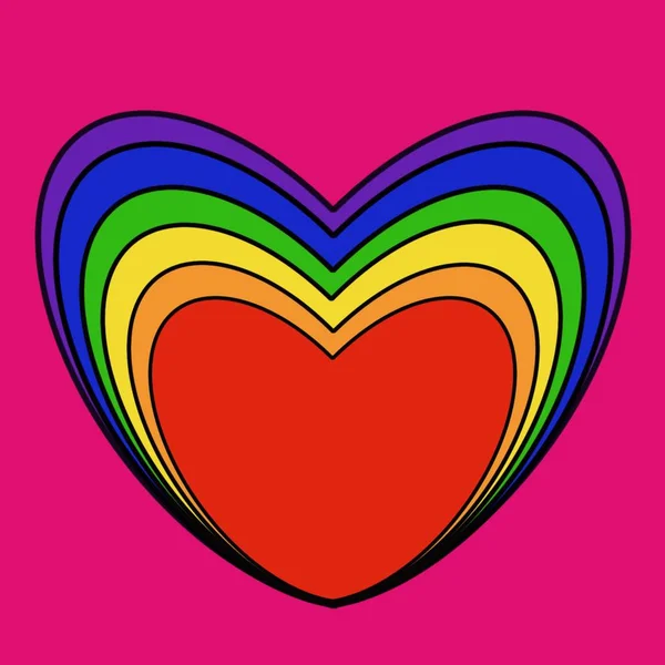 The bitmap in the shape of a heart in rainbow colors on a pink b — Stockfoto