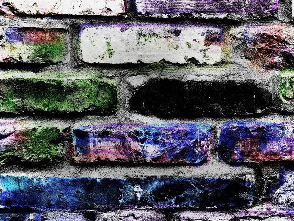 Abstract beeld van een oude bakstenen muur versierd met veelkleurige — Stockfoto