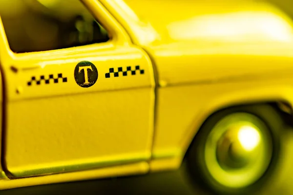 Closeup Taxi Sign Door Yellow Car Soft Focus Selective Focus — Stock Photo, Image