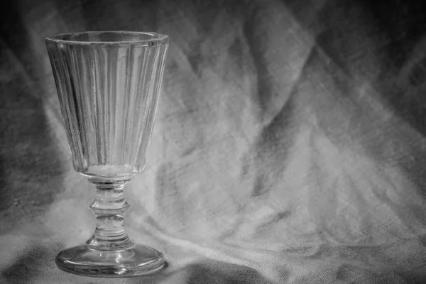 Close Retro Vodka Glass Ussr Era Background Linen Fabric Dark — Stock Photo, Image