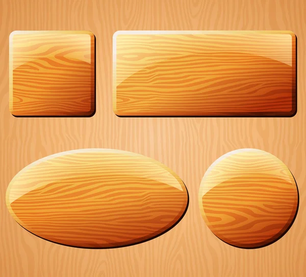 Cuatro iconos de madera — Vector de stock