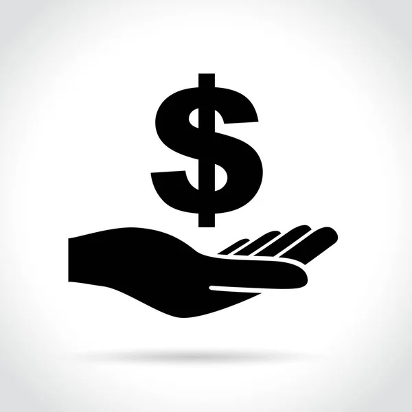 Signo de dólar en la mano icono — Vector de stock