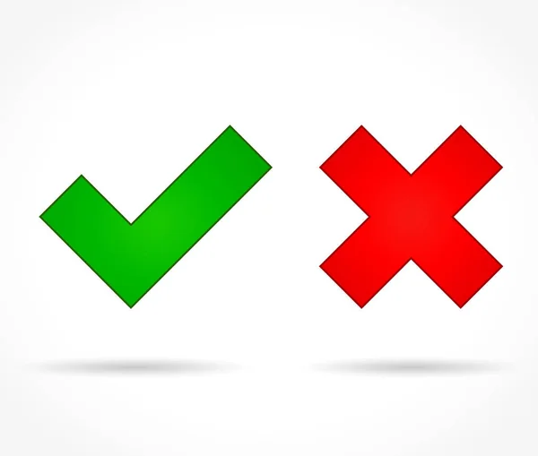 Marca de verificação verde e ícones cruz vermelha — Vetor de Stock