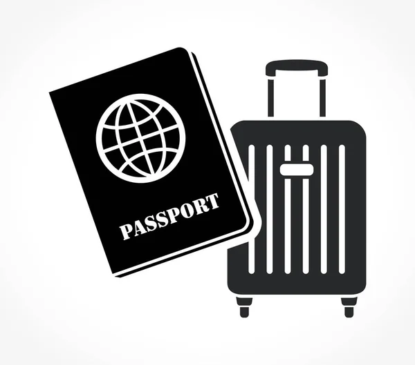 Ícone de passaporte e mala no fundo branco — Vetor de Stock