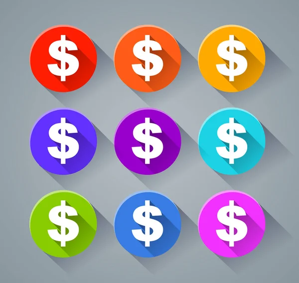 Iconos de dólar con varios colores — Vector de stock