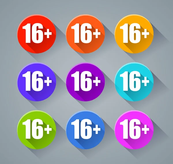 Unter sechzehn Symbolen in verschiedenen Farben — Stockvektor