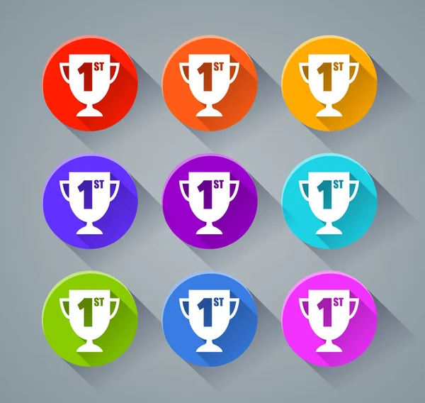 Primer trofeo iconos con varios colores — Vector de stock