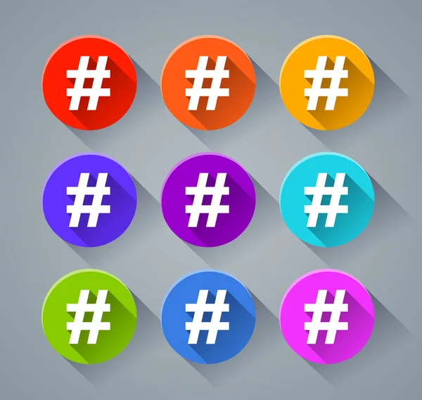 Hashtag icons with various colors — Stock Vector