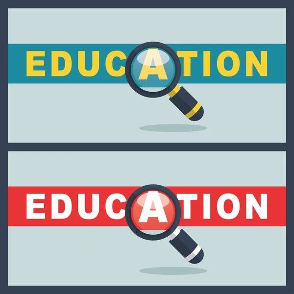 Palavra educação com conceito de lupa —  Vetores de Stock