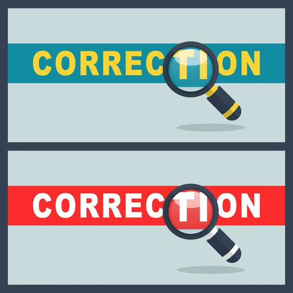 Ilustración Palabra Corrección Con Concepto Lupa — Vector de stock