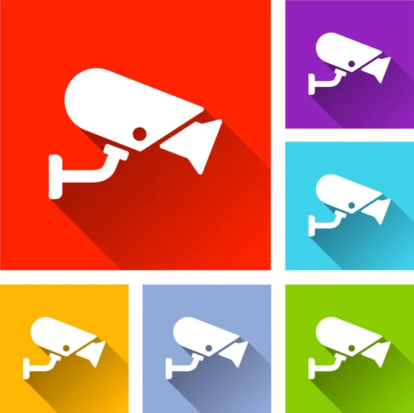 Ícones de vigilância por vídeo com sombra —  Vetores de Stock