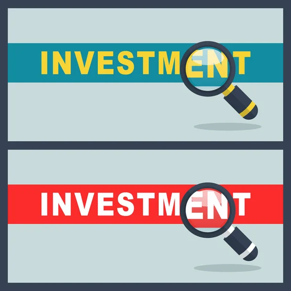 Απεικόνιση Της Λέξης Επενδύσεων Την Έννοια Του Μεγεθυντικού Φακού — Διανυσματικό Αρχείο
