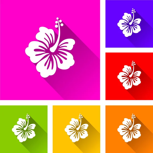 Hibiscus icons with long shadow — Stock Vector