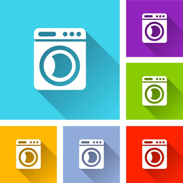 Iconos de lavadora con sombra — Vector de stock