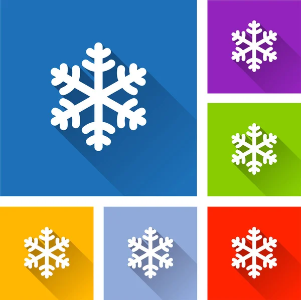 Iconos de copo de nieve con sombra larga — Vector de stock