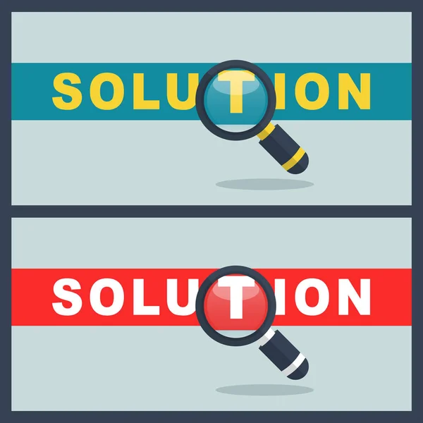 Illustration Mot Solution Avec Concept Loupe — Image vectorielle