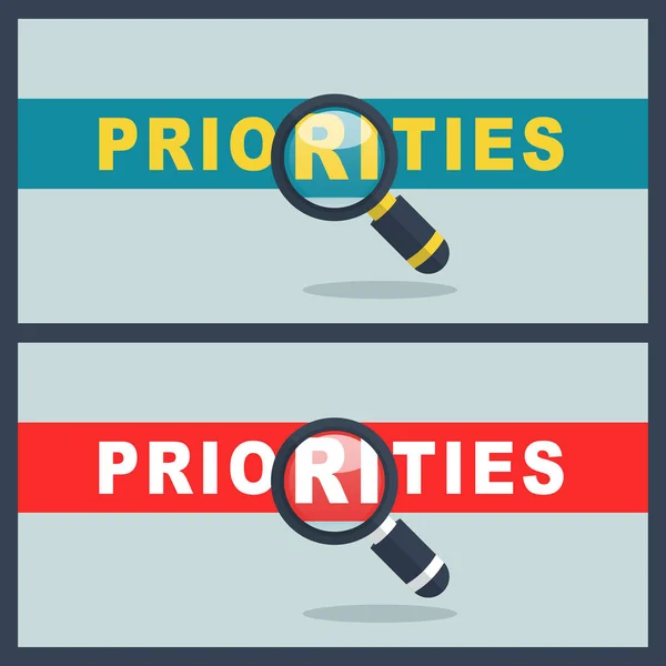 Illustration Des Priorités Mot Avec Loupe Concept — Image vectorielle