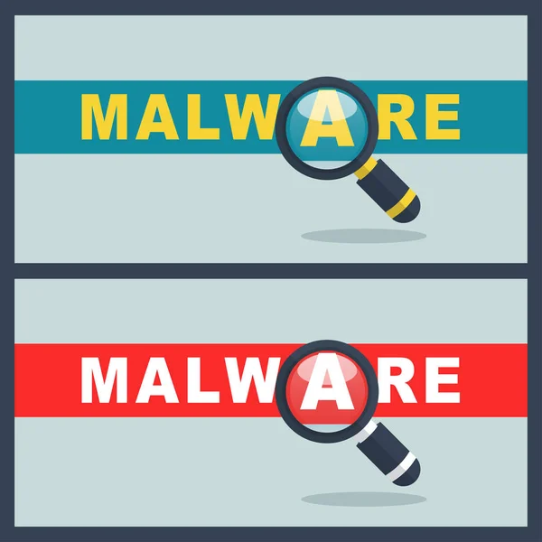 Illustrazione Parola Malware Con Concetto Lente Ingrandimento — Vettoriale Stock