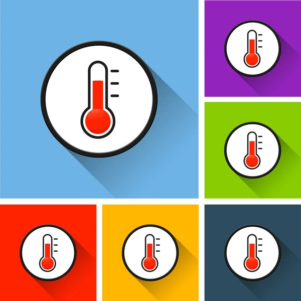 De pictogrammen van de thermometer met lange schaduw — Stockvector