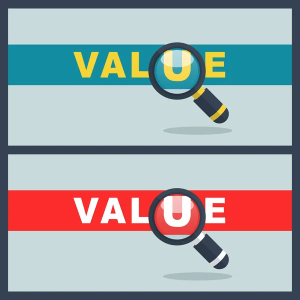 Illustration Mot Valeur Avec Concept Loupe — Image vectorielle