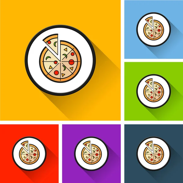 Pizza icons with long shadow — Stock Vector