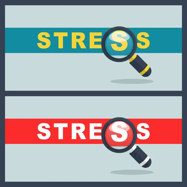Ilustração Palavra Stress Com Conceito Lupa — Vetor de Stock