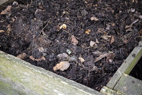 Bak Kompos Kayu Buatan Sendiri Taman Daur Ulang Bahan Organik — Stok Foto