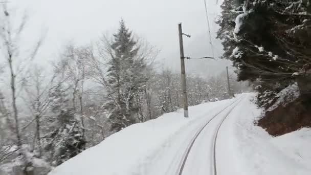 Поезд проезжает мимо небольшой провинциальной деревни . — стоковое видео