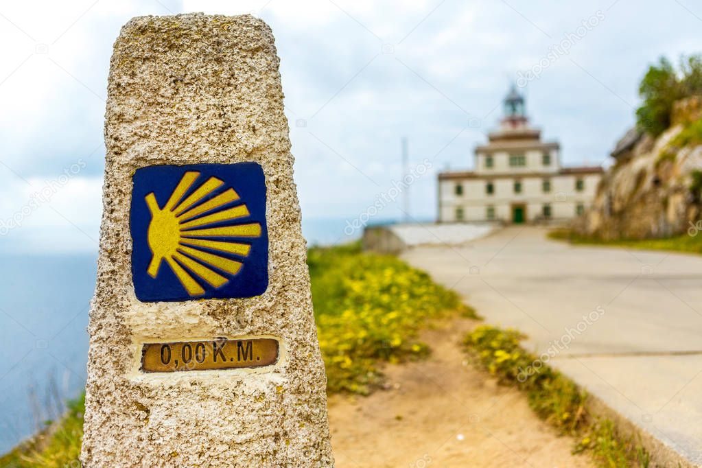 A pointer for the orientation of the Camino de Santiago pilgrims in Cape Finisterre. 