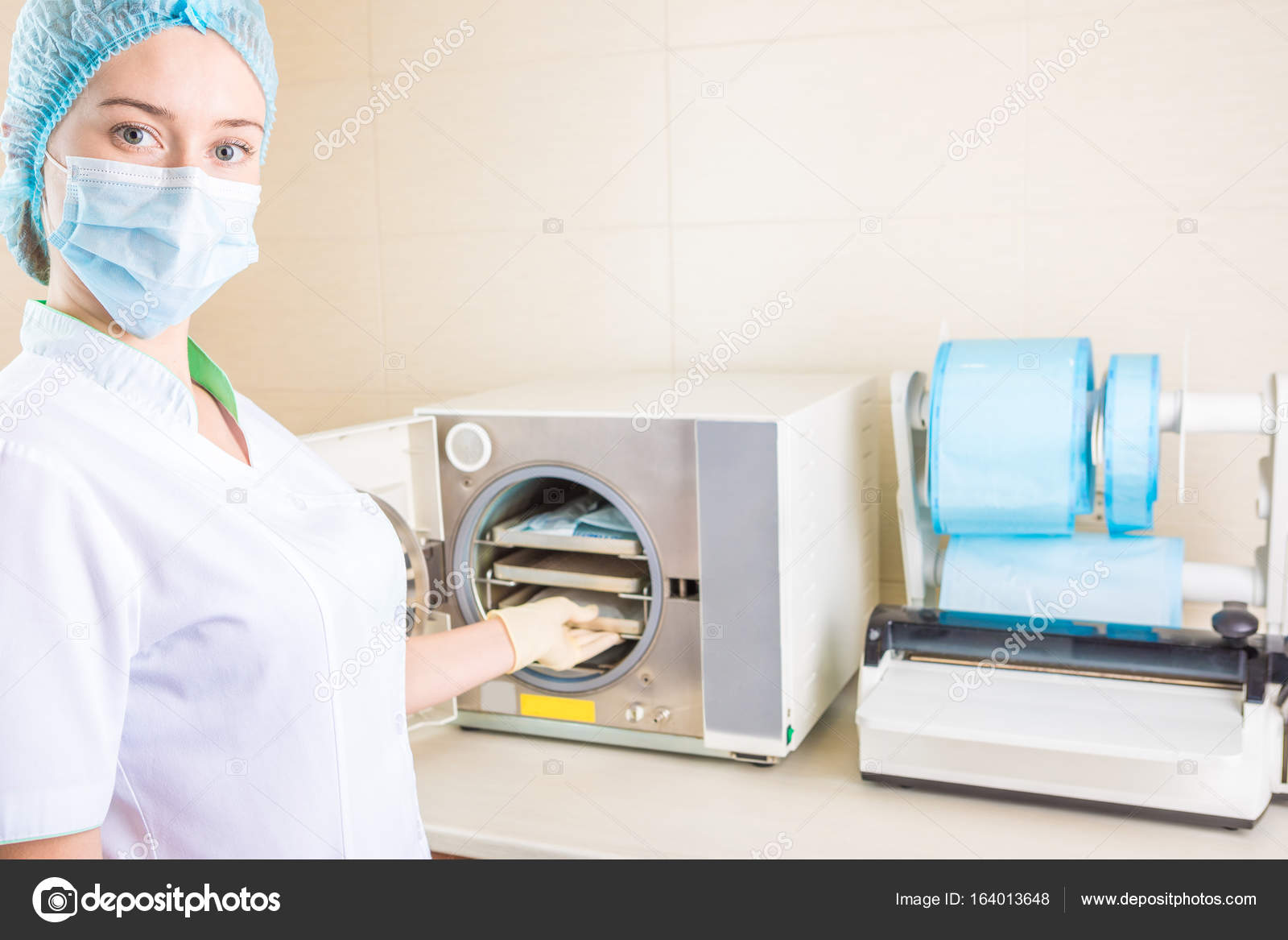 Medical staff worker nurse using Equipment for sterile cleaning of