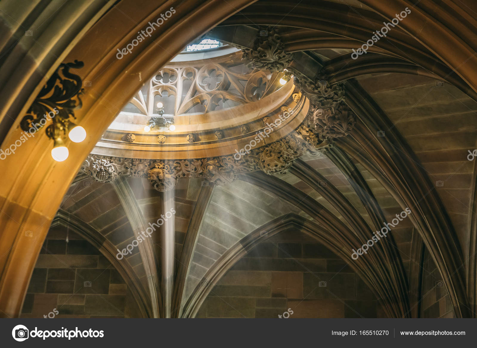 Magical Light Through A Round Window In The Ceiling Stock