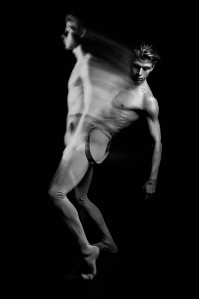 athletic dancer black and white. Long exposure creative original technique emotions and anxiety. contemporary art dance. double personality emotional photo