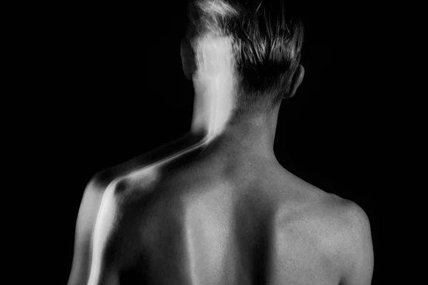 Back Nape Young Naked Man Conceptual Creative Black White Long — Stock Photo, Image