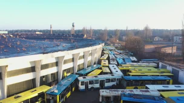 Abandoned Broken Old Buses Old Bus Station Kyiv Ukraine Darnytskyi — Stock Video