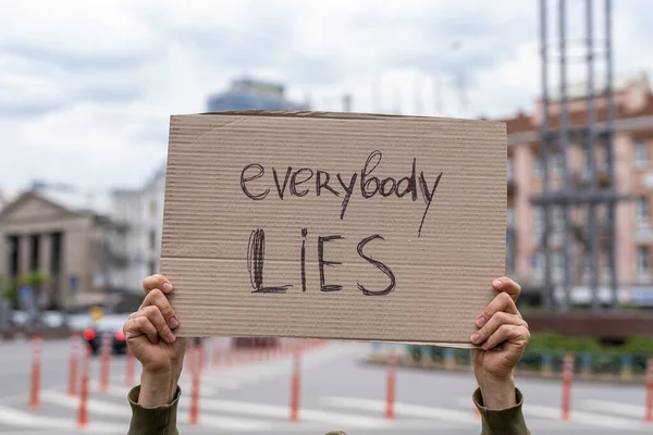 Soziale Probleme Alle Lügen Verantwortung Auf Transparenten Spiegeln Sich Soziale — Stockfoto