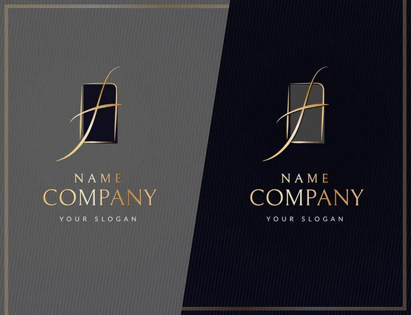 Brand luxury logo Curved wavy golden line in the shape of the letter f Trademark logo in the frame for business card branding Modern elegant logo template for luxury beauty company Vector brand icon