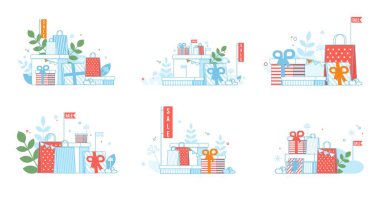 Düz Tasarımda Xmas Satış Reklam Kartları Ayarlandı