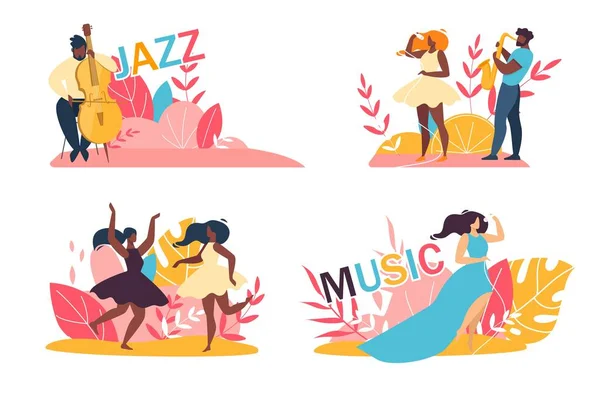 Music Jazz Festival Cartoon Talented People Set — Stock Vector