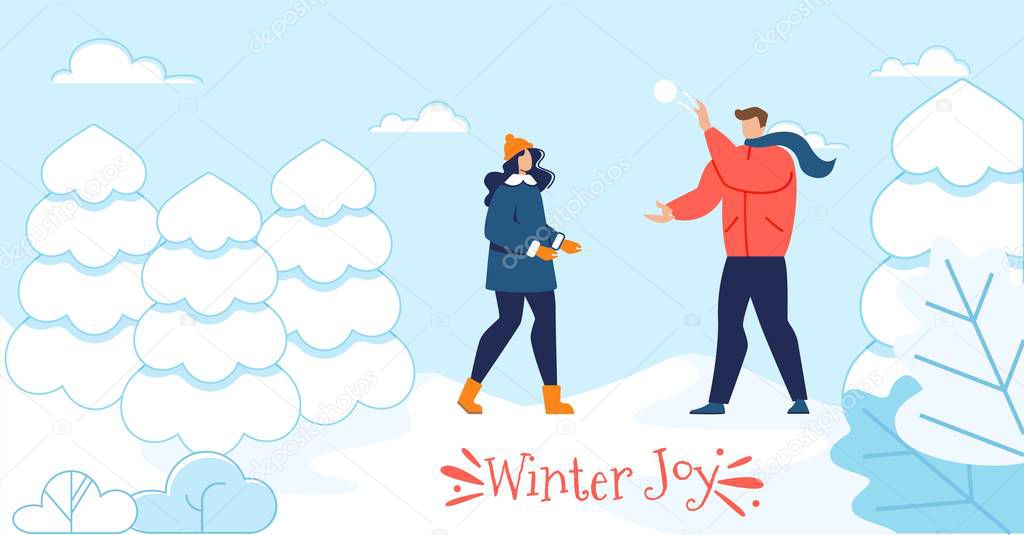 Winter Joy Motivation Poster with Happy Couple