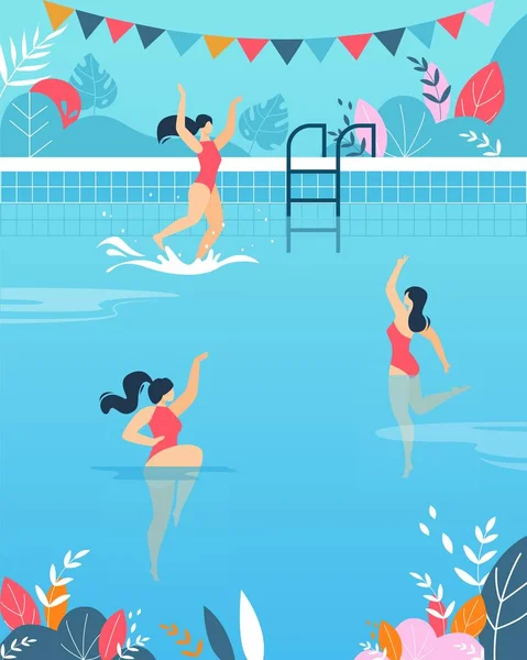 Kobiety wykonujące czynności wodne w basenie — Wektor stockowy